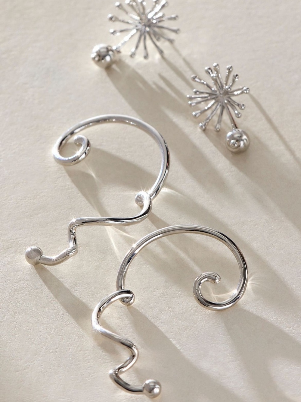 Silver Earrings and Ear cuffs Set